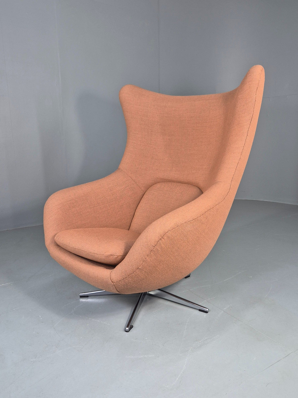 Vintage Danish Bucket Egg Chair Brick Red New Upholstery front view