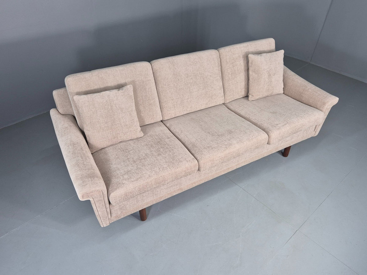 Danish sofa new beige fabric upholstery close-up