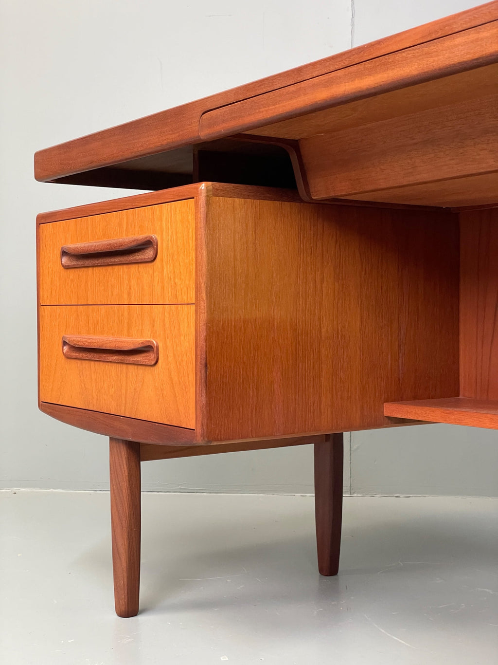 Teak dresser refinished surface detail