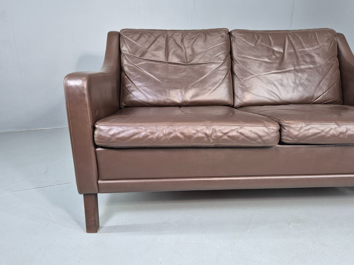 Brown leather sofa full front view