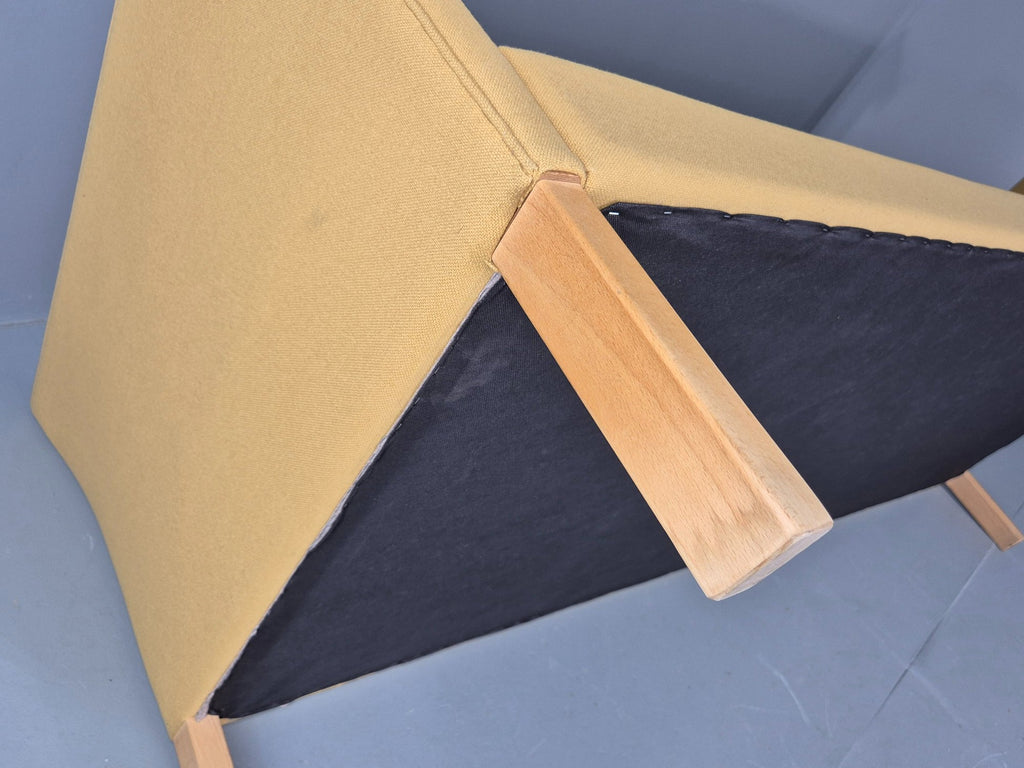 Yellow wool sofa rear view original frame