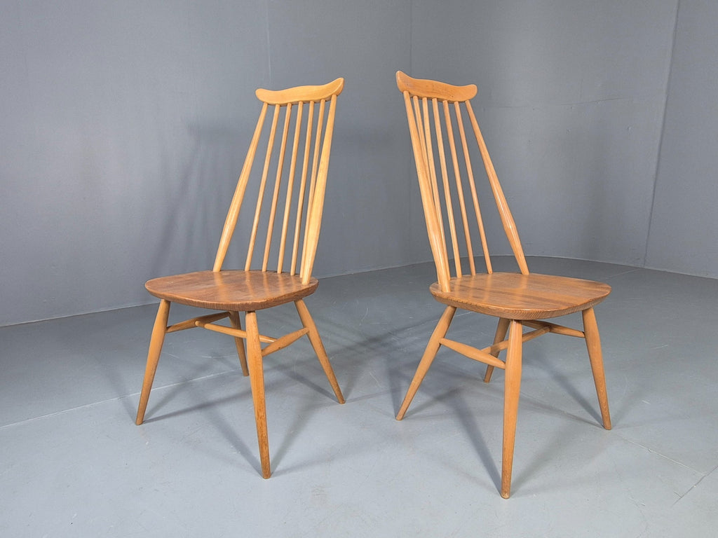 2 Vintage Dining Chairs Blonde Wood Frame 1970s British Style front view