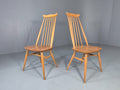 2 Vintage Dining Chairs Blonde Wood Frame 1970s British Style front view