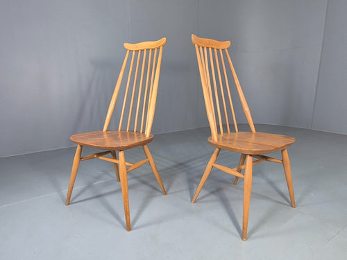 2 Vintage Dining Chairs Blonde Wood Frame 1970s British Style front view