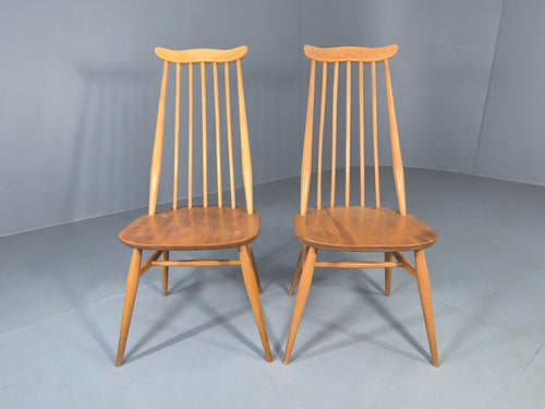 Blonde wood dining chairs pair full front view