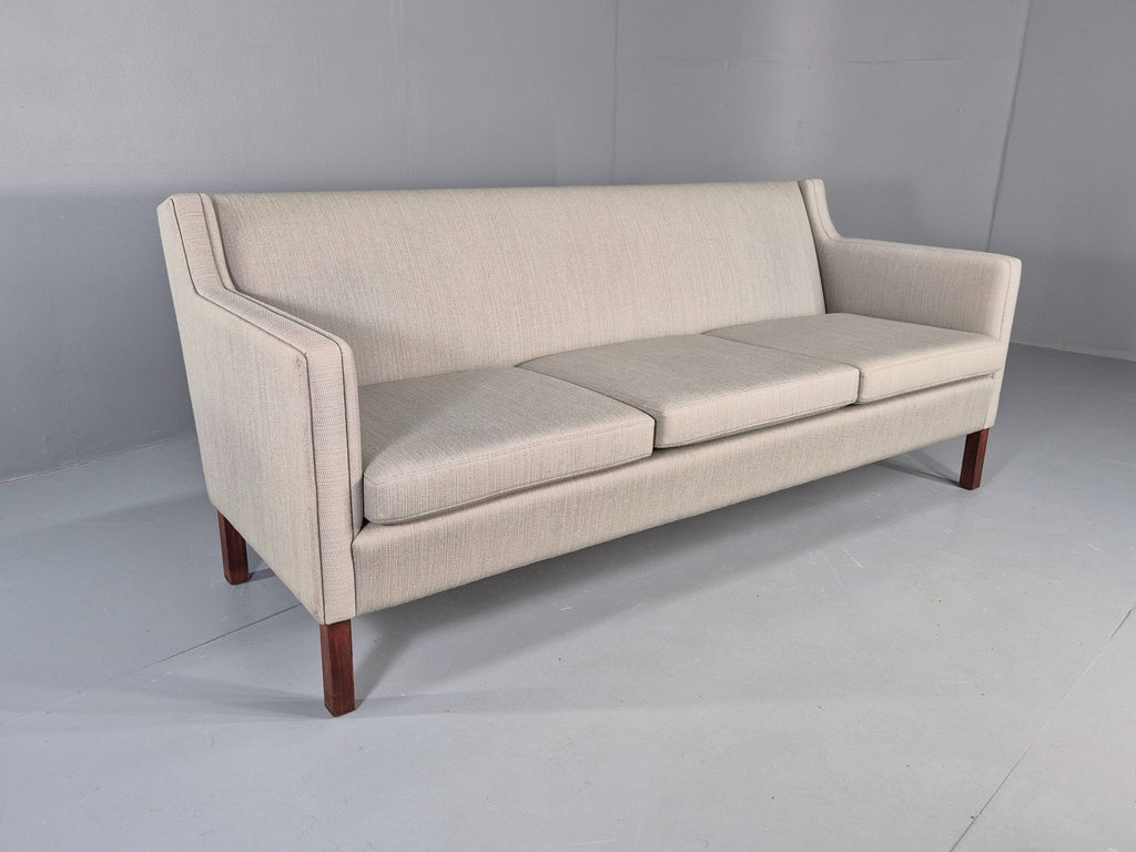 Vintage Danish 3 Seat Sofa 1960s off-white grey upholstery front view