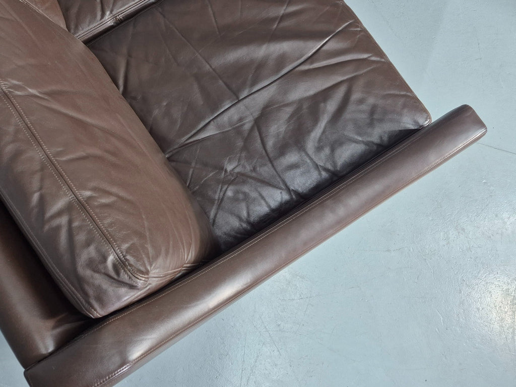 Brown leather sofa contact area patina