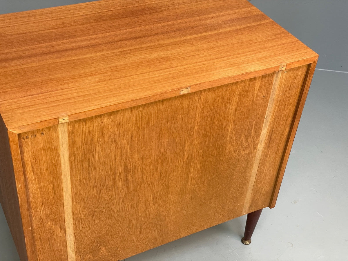 Vintage Walnut-Veneer Chest of Drawers Brass Handles 1960s British Mid-Century