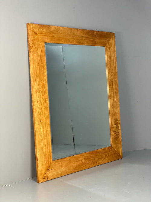 Large Rectangular Wall Mirror Satin Birch Wood Frame