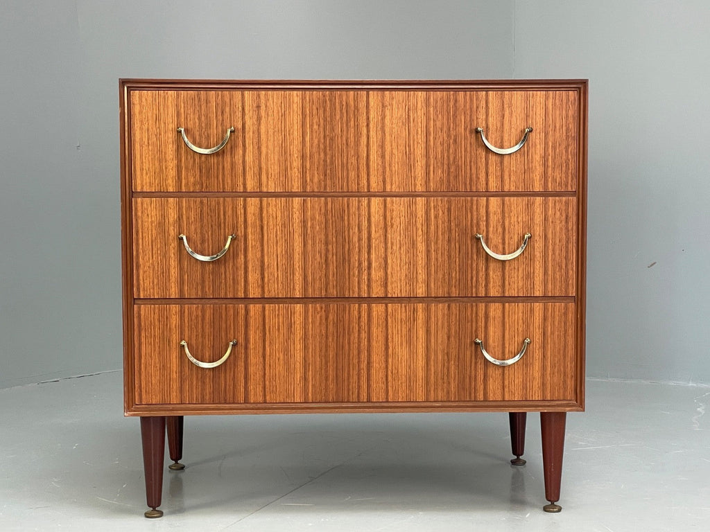 Vintage Walnut Chest of Drawers Brass Handles 1960s British Mid-Century