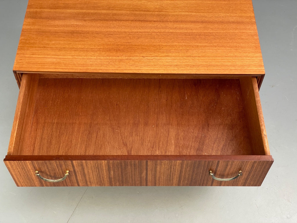 Vintage Walnut-Veneer Chest of Drawers Brass Handles 1960s British Mid-Century