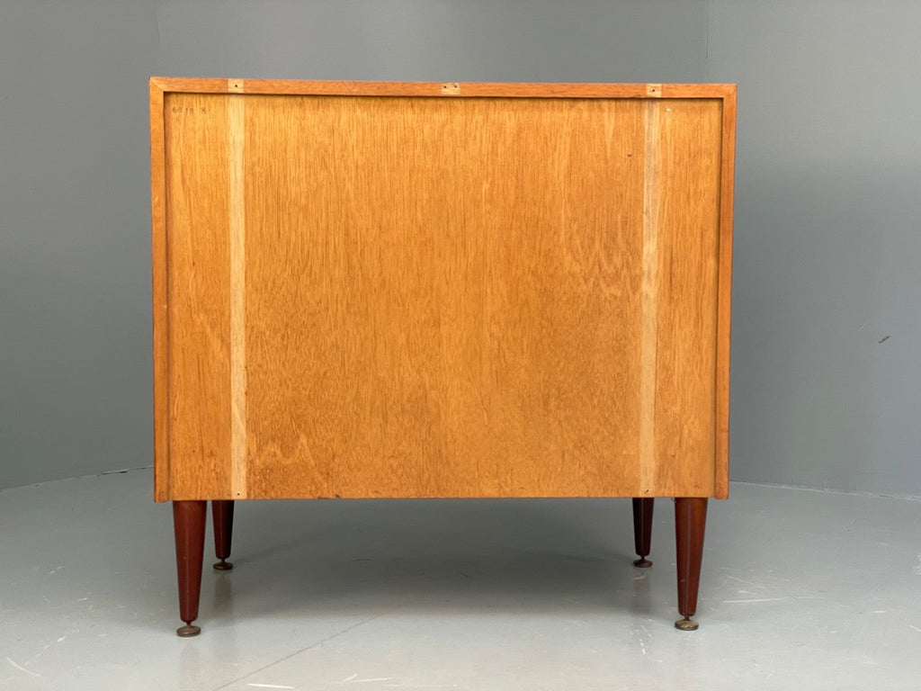 Vintage Walnut-Veneer Chest of Drawers Brass Handles 1960s British Mid-Century