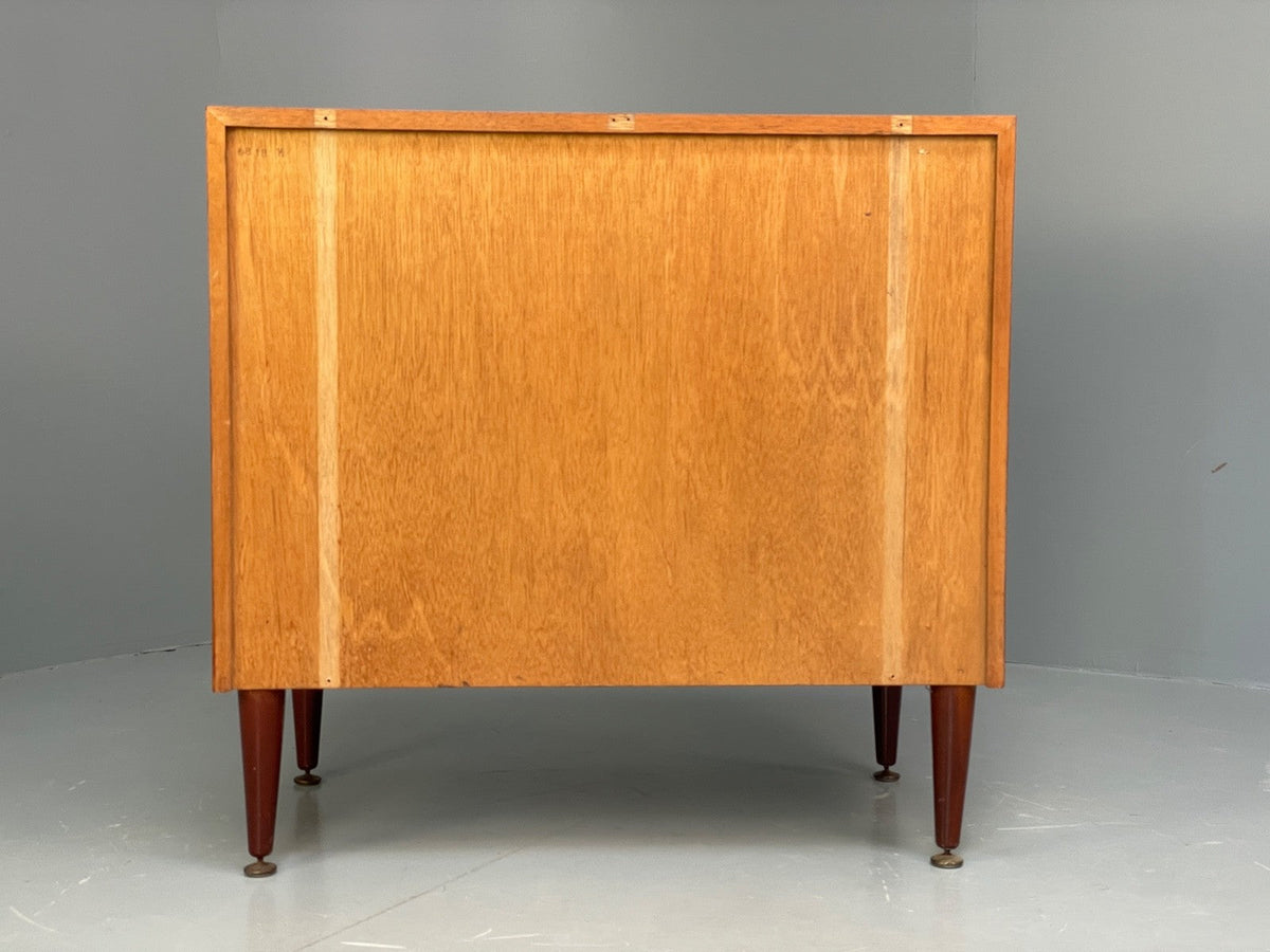 Vintage Walnut-Veneer Chest of Drawers Brass Handles 1960s British Mid-Century