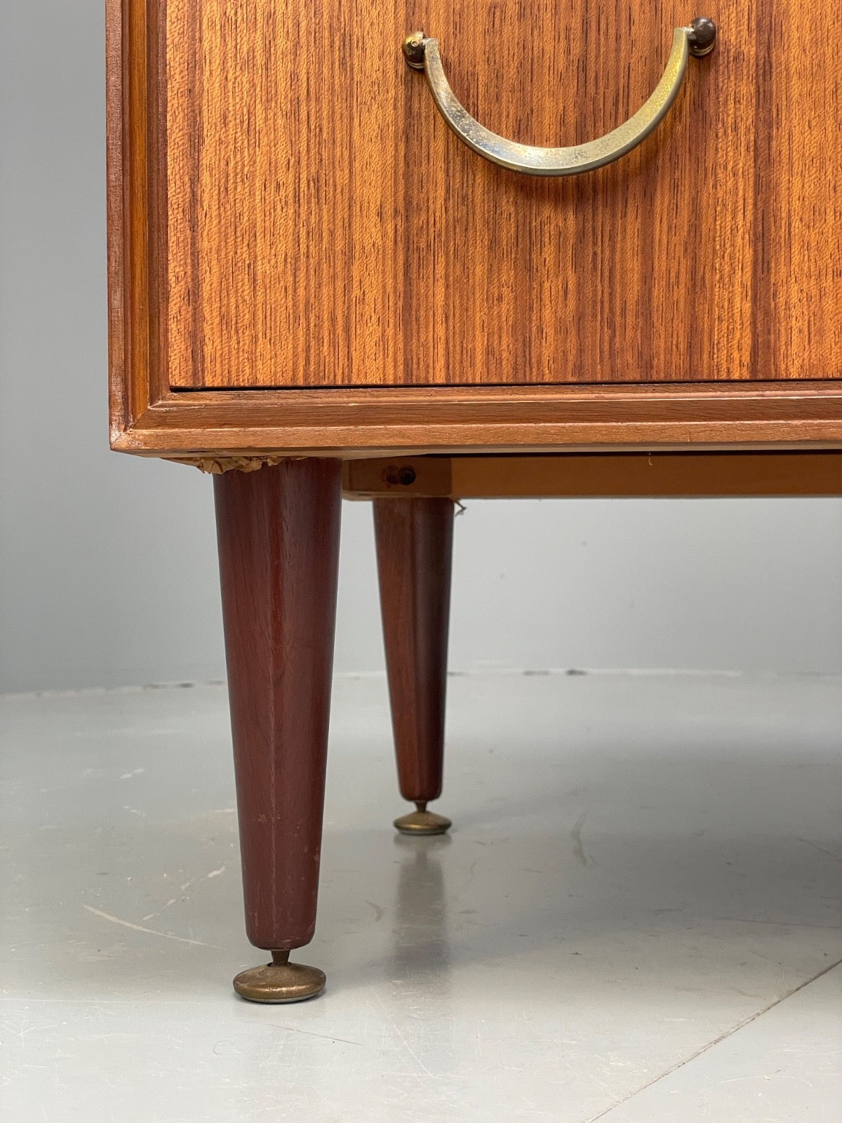 Vintage Walnut-Veneer Chest of Drawers Brass Handles 1960s British Mid-Century