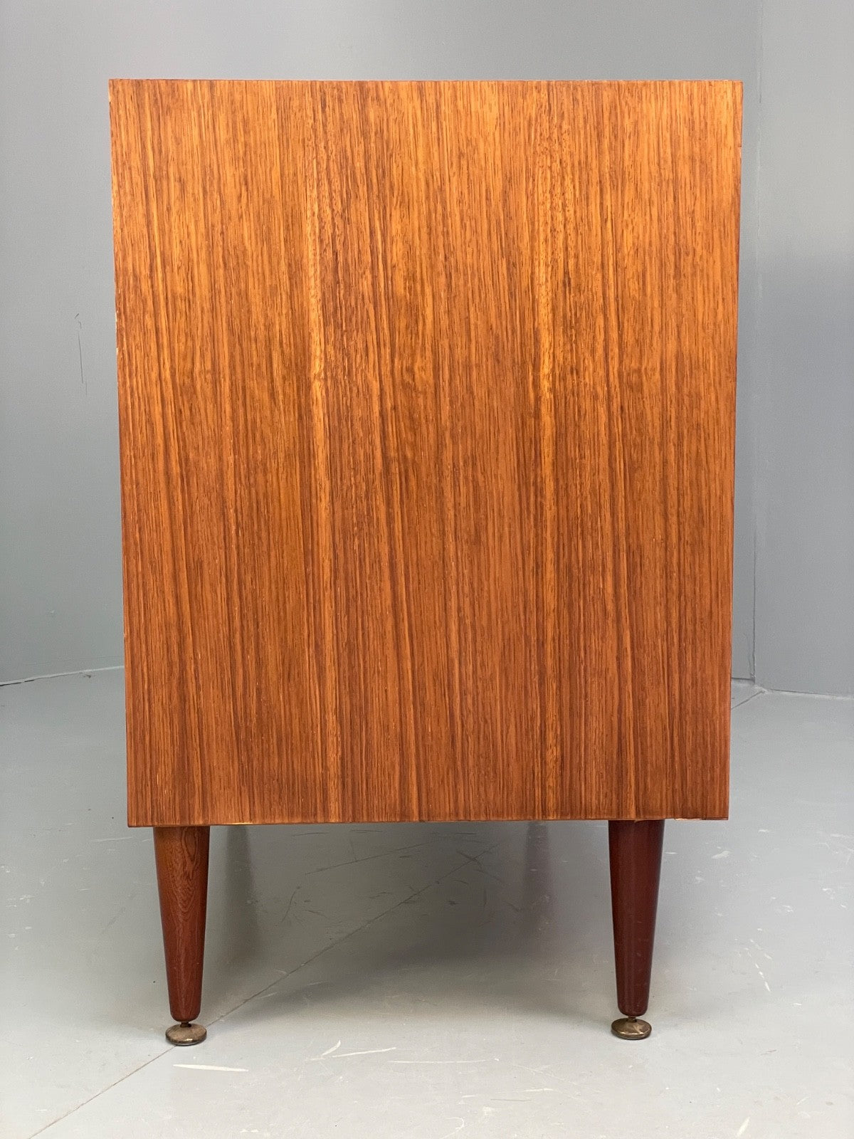 Vintage Walnut-Veneer Chest of Drawers Brass Handles 1960s British Mid-Century