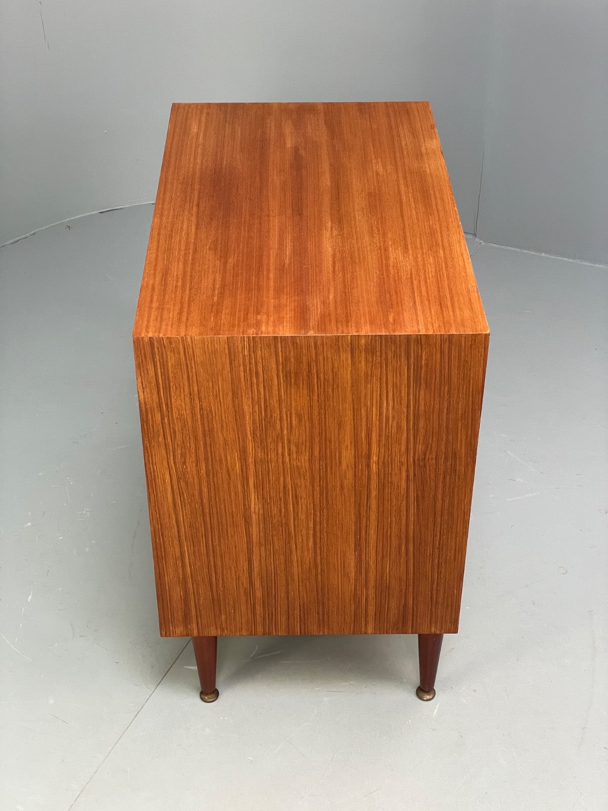 Vintage Walnut-Veneer Chest of Drawers Brass Handles 1960s British Mid-Century