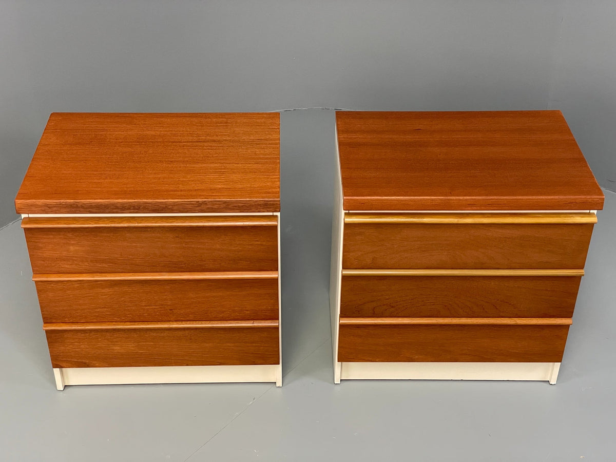 Teak bedside cabinet drawer open smooth runner