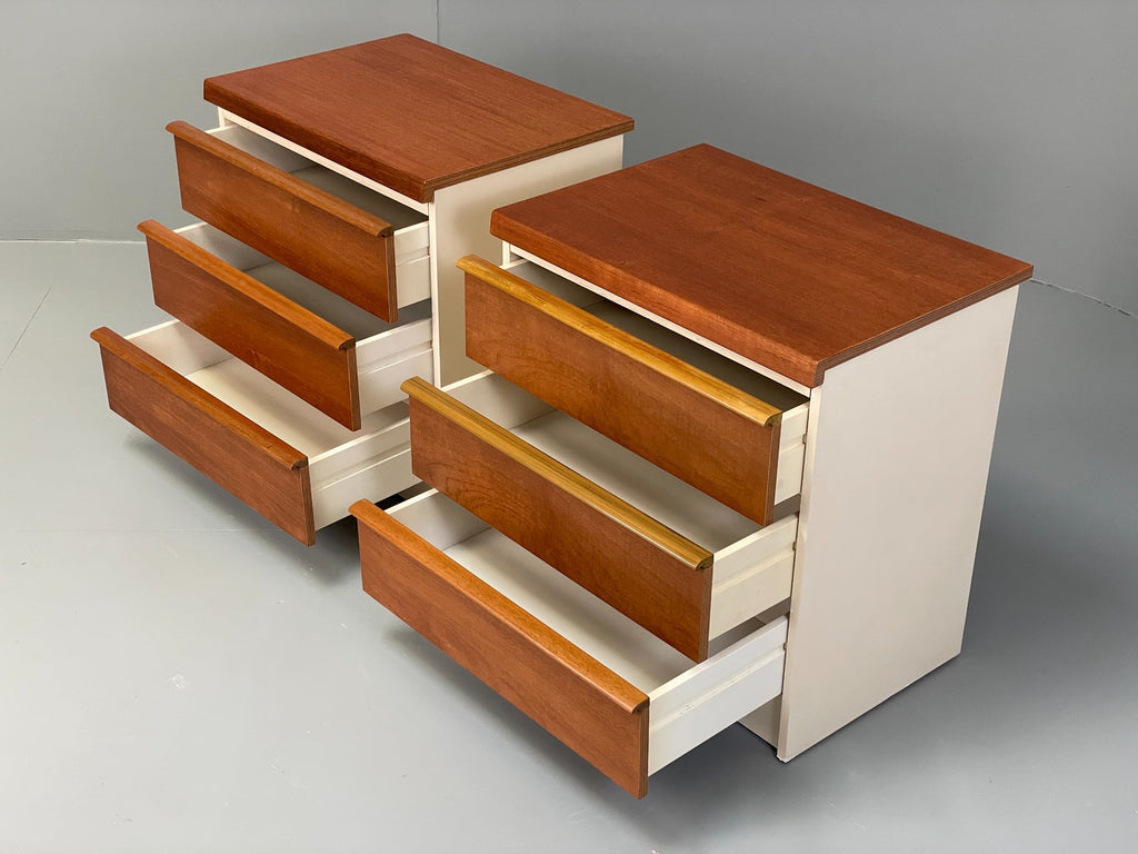 Teak bedside cabinet white painted drawer front detail