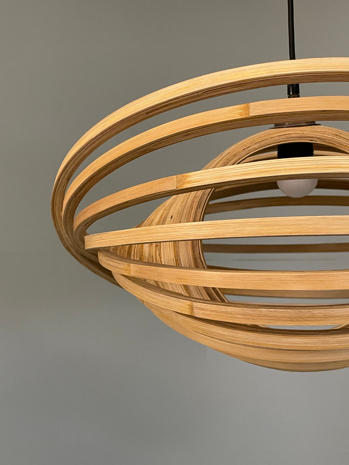 Bamboo pendant lamp cord and fitting detail
