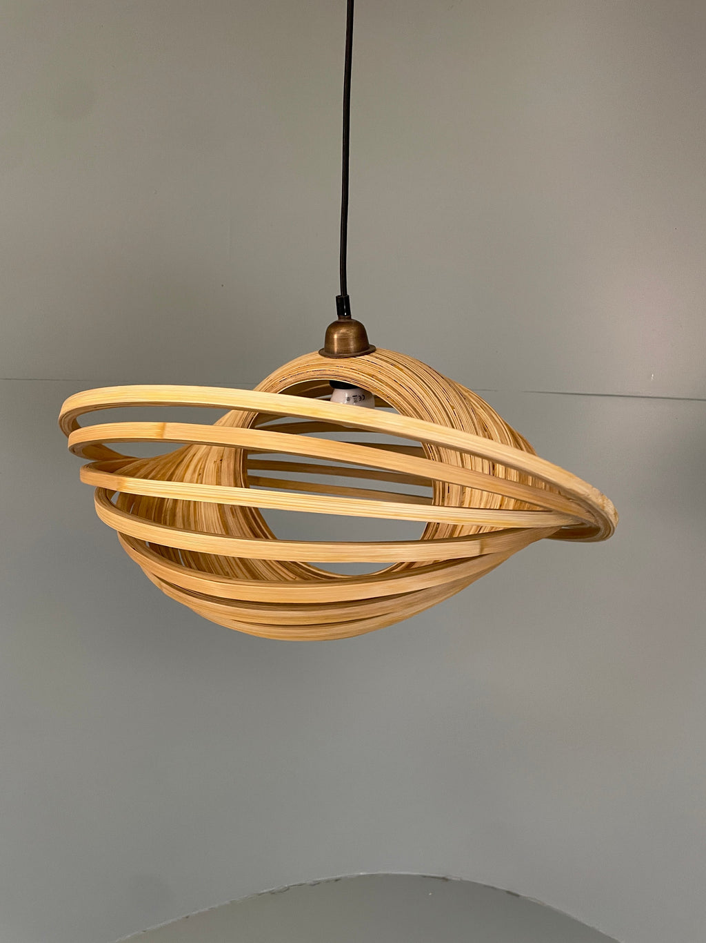 Bamboo pendant lamp top fitting detail antique brass