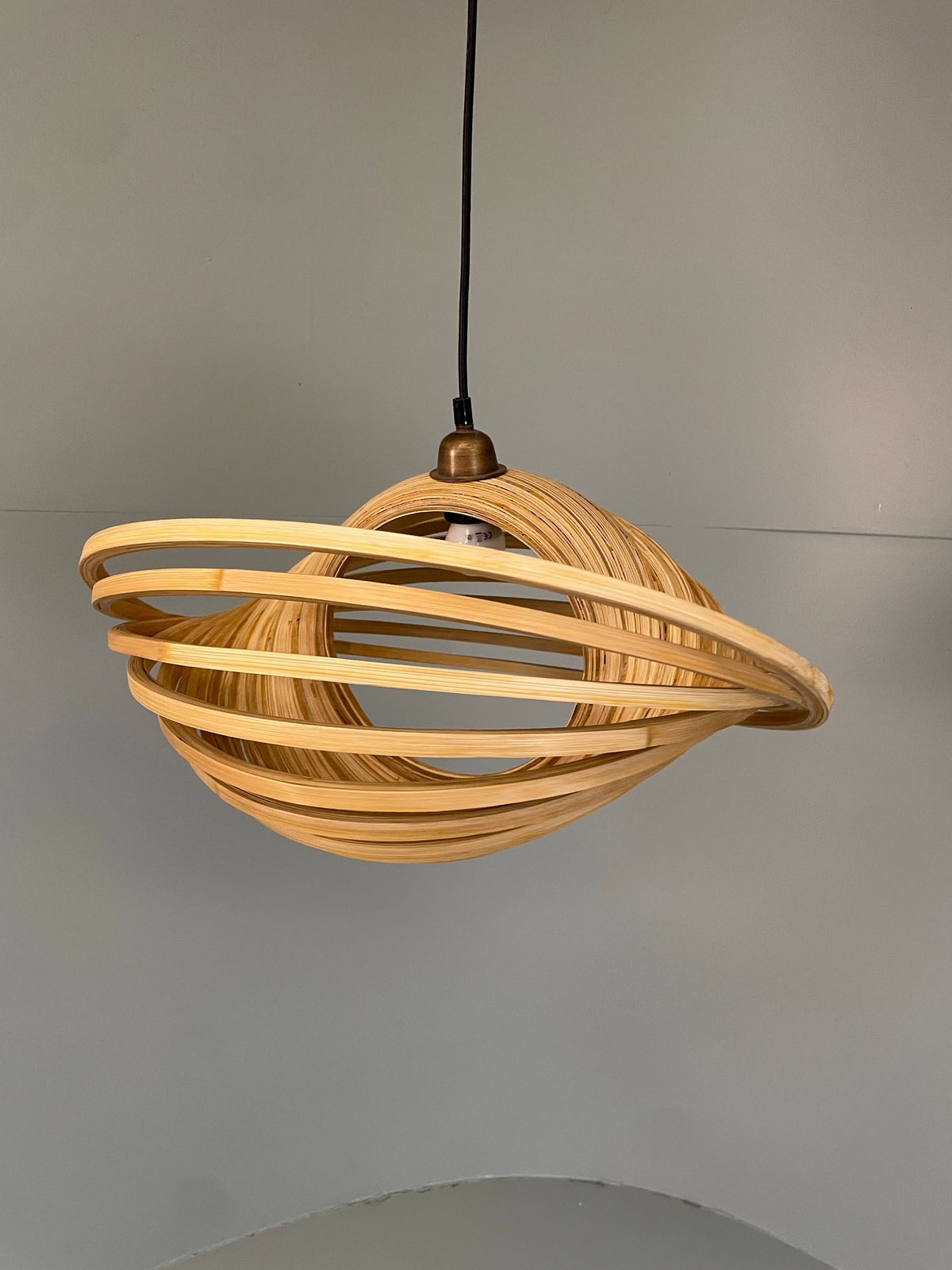 Bamboo pendant lamp top fitting detail antique brass