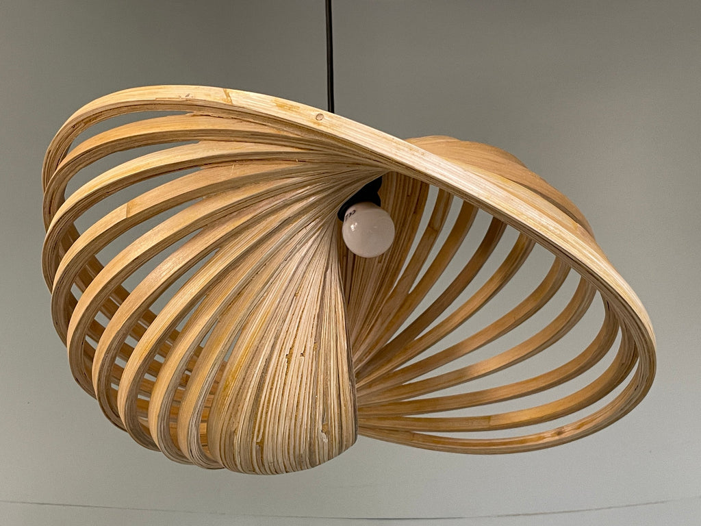 Bamboo pendant lamp shade texture close-up