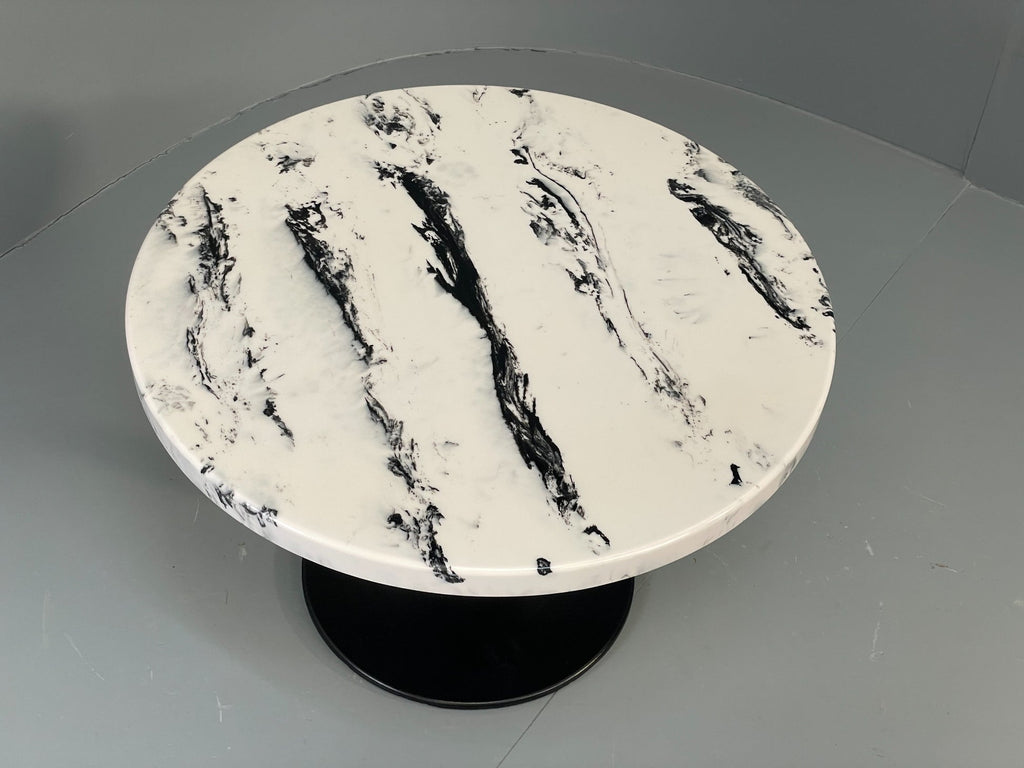 Faux marble side table top surface grey veining detail