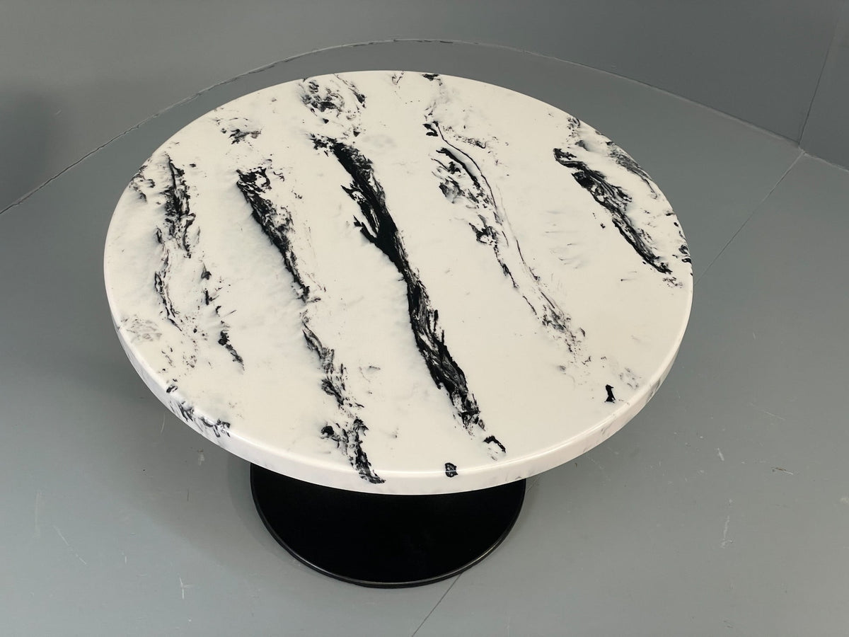 Faux marble side table top surface grey veining detail