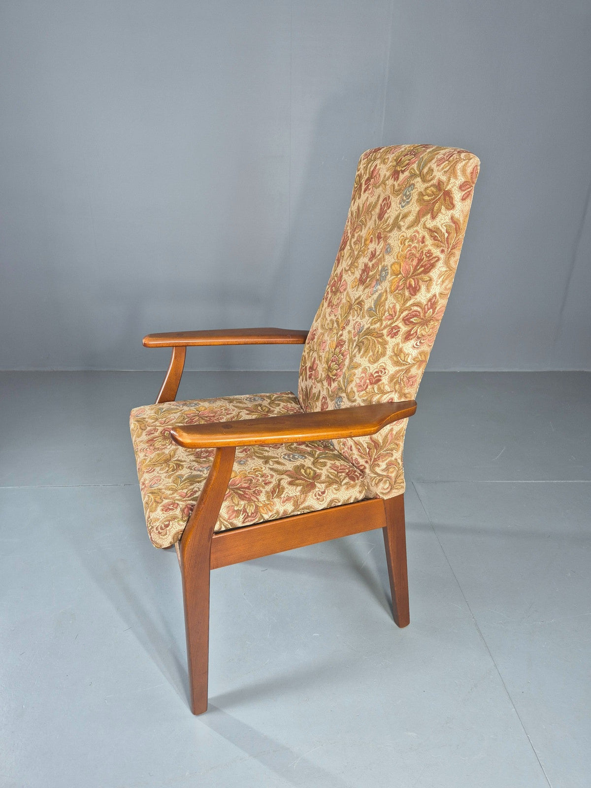 High back lounge chair full front view floral pattern