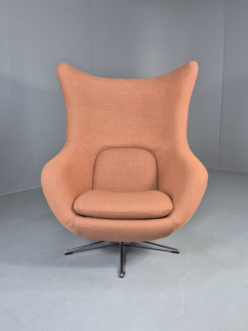 Egg chair full front view brick red upholstery