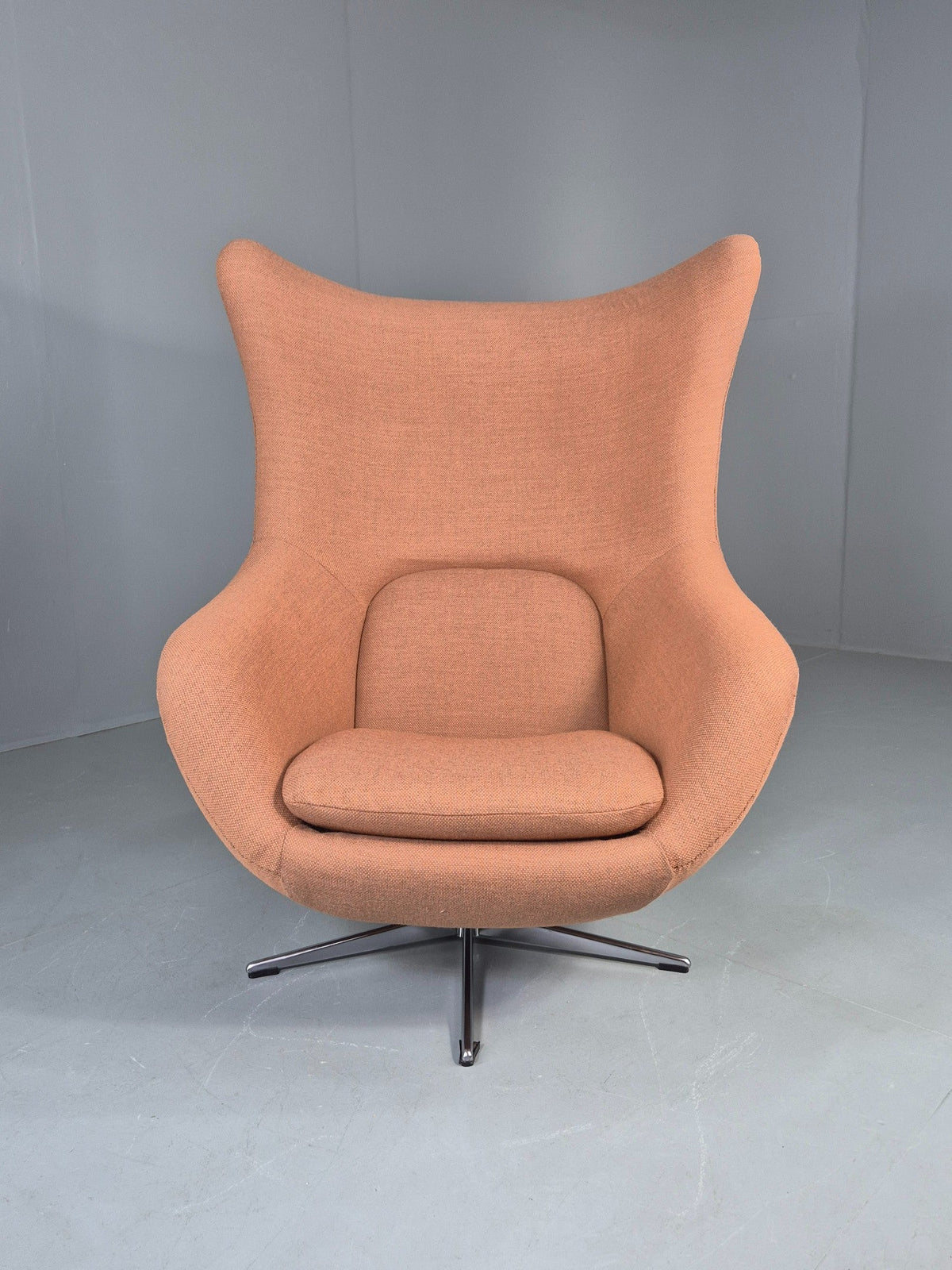 Egg chair full front view brick red upholstery