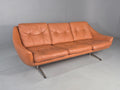 Vintage Danish 3 Seater Tan Leather Sofa 1960s front view