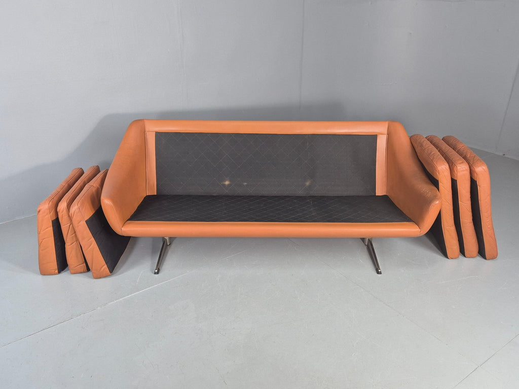 Tan leather sofa colour variation detail