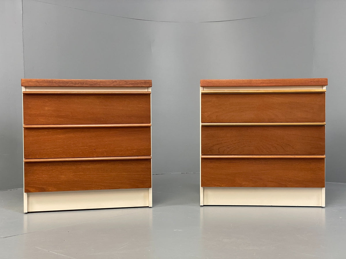 Teak bedside cabinets pair front view both units